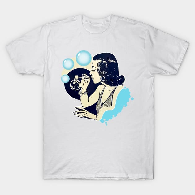 Girl blowing soap bubbles T-Shirt by Marccelus